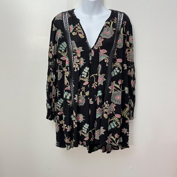 Free People Just The‎ Two Of Us Printed V Neck Floral Swing Tunic  Small - Picture 8 of 9